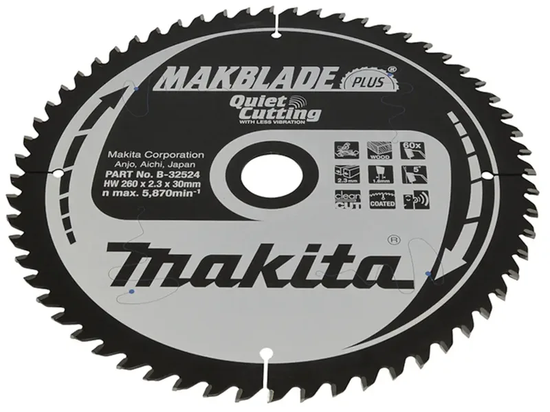 MAKBLADE B-32524 Lame de scie circulaire au carbure 260 x 30 x 1.8 mm Nombre de dents: 60 1 pc(s) de Makita – image du produit 1 sur 2
