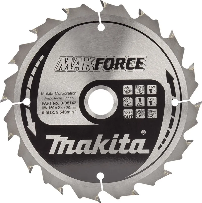 Makita 160 x 20 mm 16-tands Cirkelzaagblad Hout | Makforce - B-08143 von Makita – Produktbild