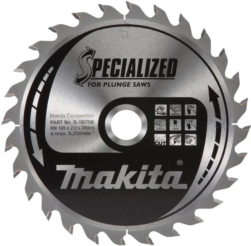 Makita 165 x 20 mm 28-tands Invalcirkelzaagblad hout | Specialized - B-56758 de Makita – image du produit