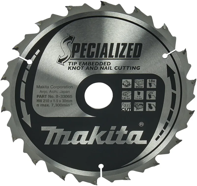Makita 210 x 30 mm 18-tands Cirkelzaagblad Hout (noest/spijker) | Embedded Tip - B-33065 von Makita – Produktbild