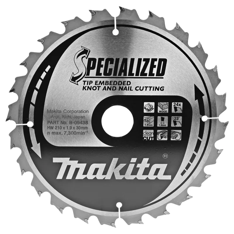 Makita 210 x 30 mm 24-tands Cirkelzaagblad Hout (noest/spijker) | Embedded Tip - B-09438 von Makita – Produktbild