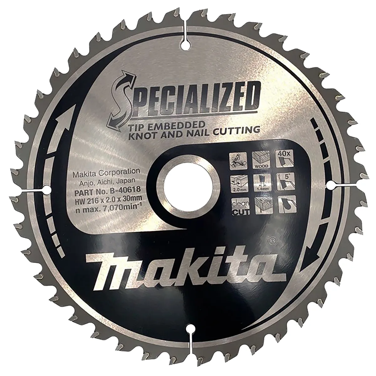 Makita 216 x 30 mm 40-tands Afkortzaagblad Hout (noest/spijker) | Embedded Tip - B-40618 de Makita – image du produit