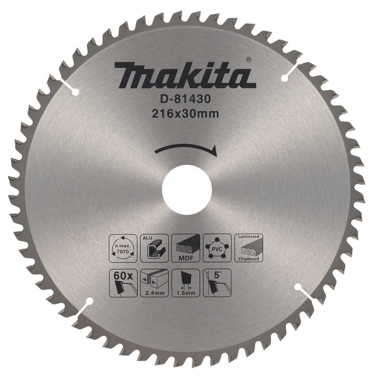 Makita 216 x 30 mm 60-tands Afkortzaagblad diverse materialen - D-81430 de Makita – image du produit