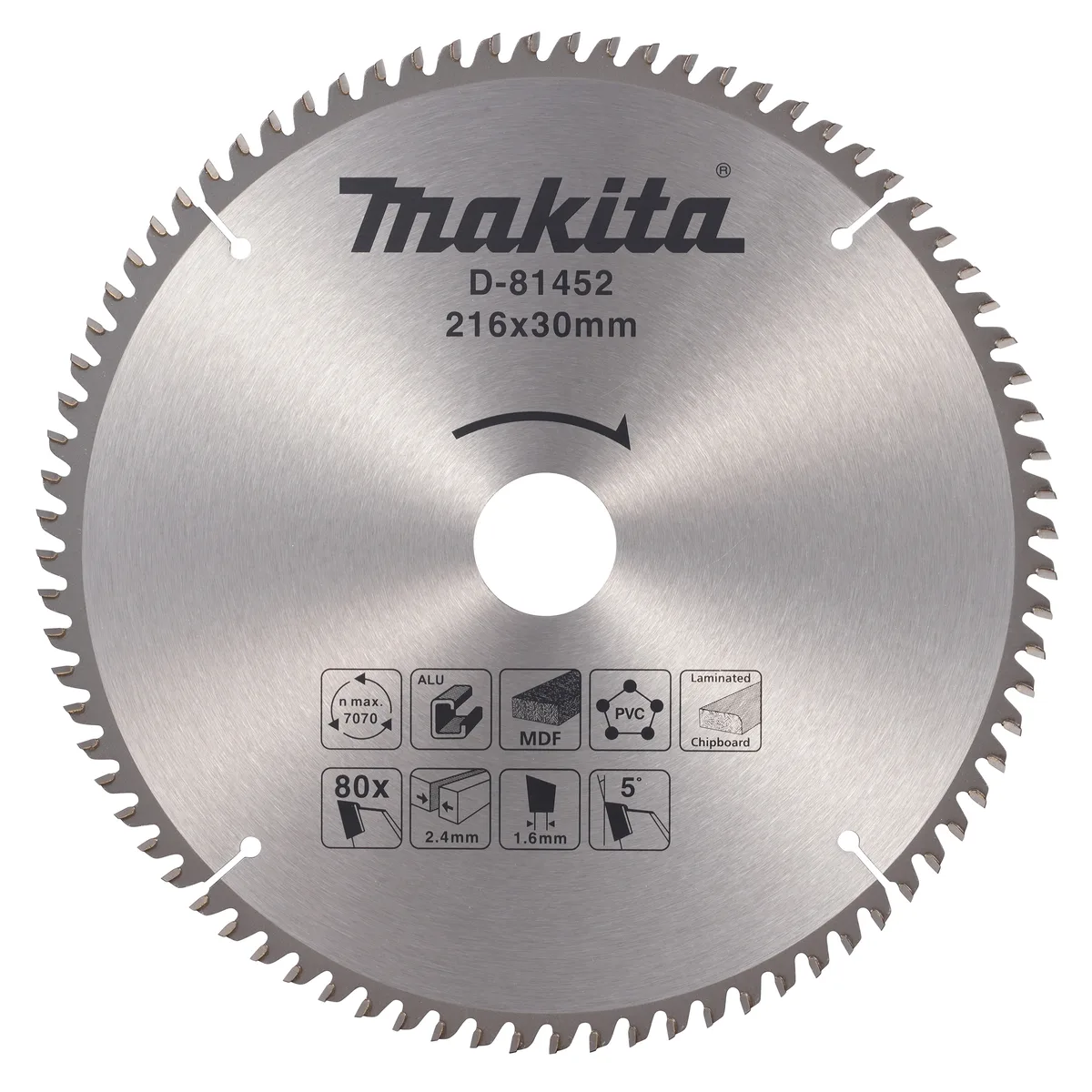 Makita 216 x 30 mm 80-tands Afkortzaagblad diverse materialen - D-81452 från Makita – produktbild