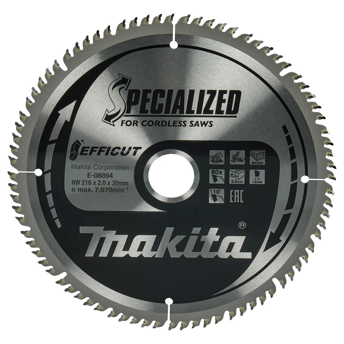 Makita 216 x 30 mm 80-tands Afkortzaagblad Hout | Efficut - E-08894 van Makita – productafbeelding