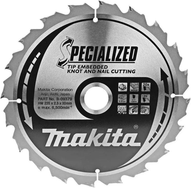 Makita 235 x 2,3 x 30 mm 20-tands Cirkelzaagblad Hout | Specialized: Noest/Spijker - B-09379 de Makita – image du produit