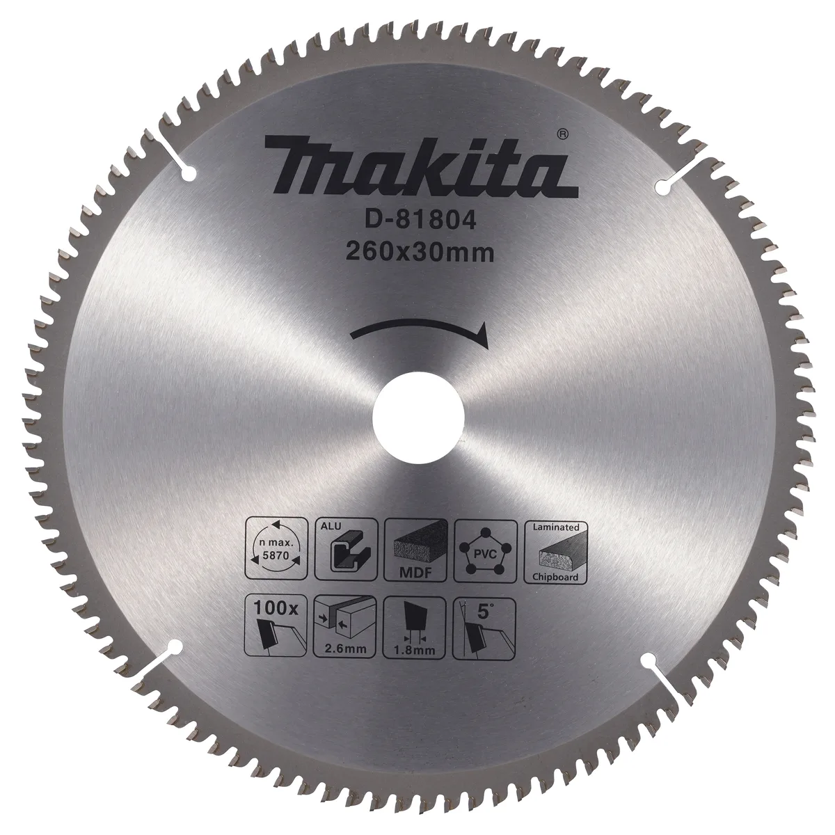 Makita 260 x 30 mm 100-tands Afkortzaagblad diverse materialen - D-81804 från Makita – produktbild