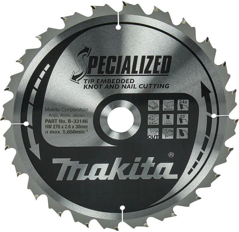 Makita 270 x 30 mm 24-tands Cirkelzaagblad Hout (noest/spijker) | Embedded Tip - B-33146 de Makita – image du produit