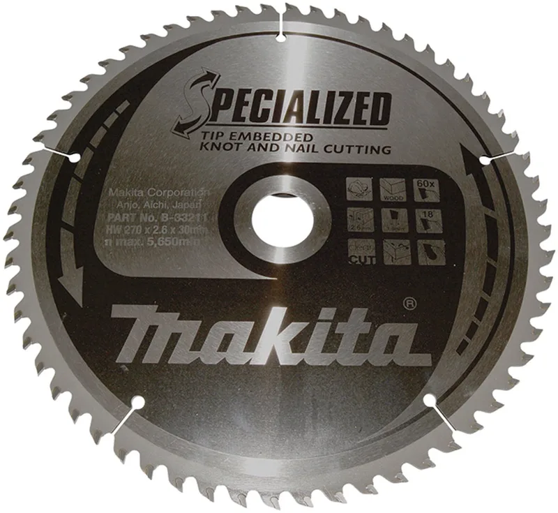 Makita 270 x 30 mm 60-tands Cirkelzaagblad Hout (noest/spijker) | Embedded Tip - B-33211 de Makita – image du produit