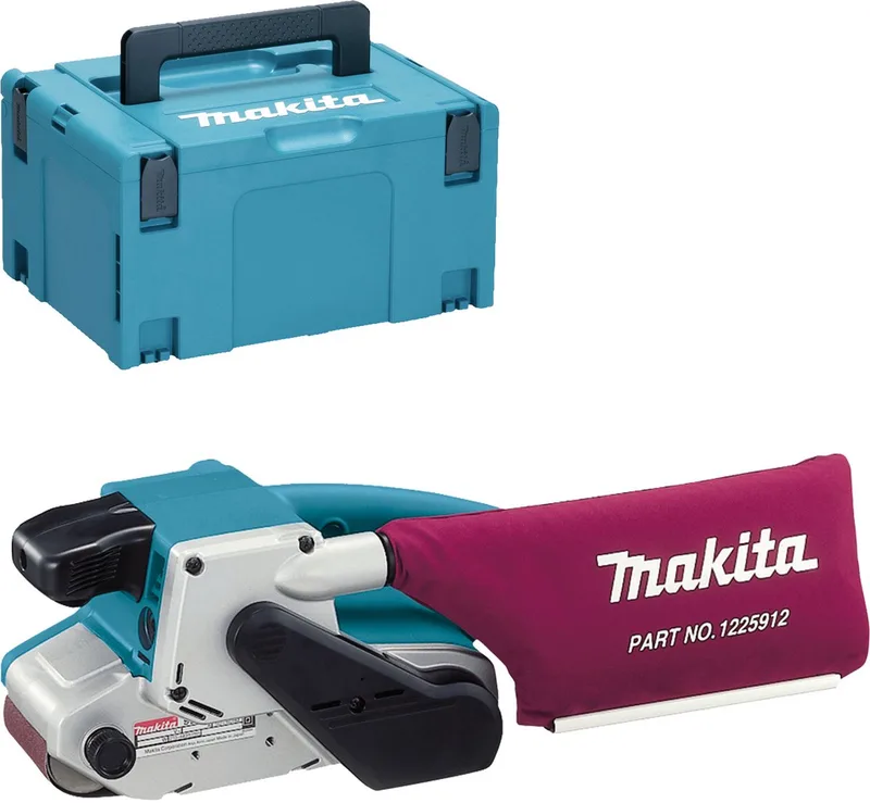 Makita 9903J Bandschuurmachine – 1010W – 76mm Breed – Variabele Snelheid – Met Stofzak en Opbergkoffer fra Makita – produktbillede