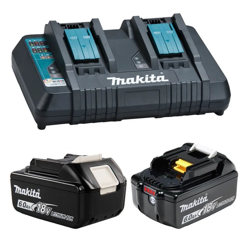 Makita Akku Ladegerät Set DC18RD 2x BL18606AH 18V/6,0AH Elektroauto-Ladegerät fra Makita – produktbillede
