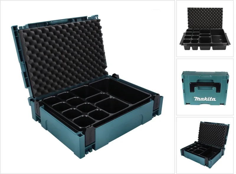 Makpac 1 + universele inleg met 12 vakjes (P-83674) voor kleine onderdelen fra Makita, Sort – produktbillede
