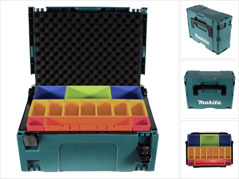 MAKPAC 2 systeemkoffer + doosinzet met gekleurde dozen P-83652 + schuimrubberen dekselinzet de Makita, Multicolore – image du produit