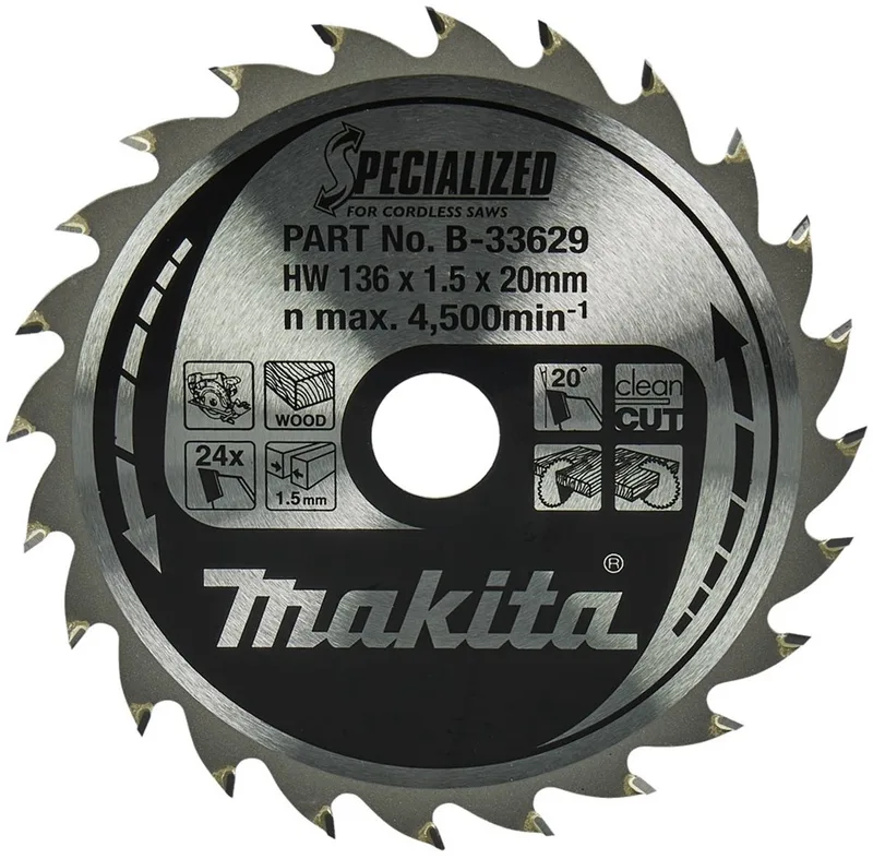 Ø 136mm Asgat 20mm 24T Cirkelzaagblad voor Hout | Specialized - B-33629 van Makita – productafbeelding 1 van 2