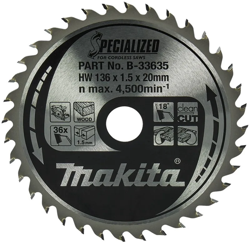 SPECIALIZED B-33635 Lame de scie circulaire au carbure 136 x 20 x 1 mm Nombre de dents: 36 1 pc(s) de Makita – image du produit