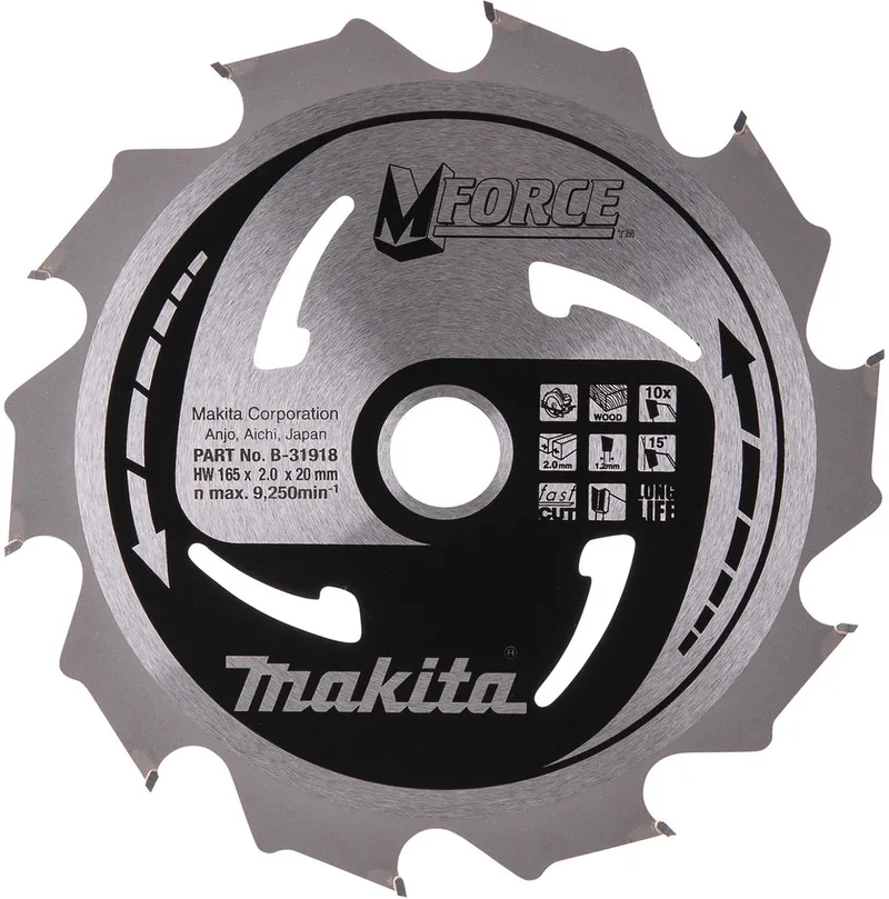 Ø 165mm Asgat 20mm 10T Cirkelzaagblad voor Hout | Mforce - B-31918 van Makita – productafbeelding
