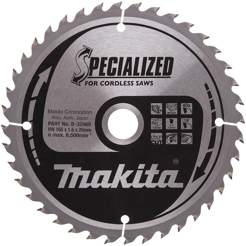B-32960 SPECIALIZED B-32960 Lame de scie circulaire 165 x 20 x 1 mm Nombre de dents: 40 1 pc(s) de Makita – image du produit