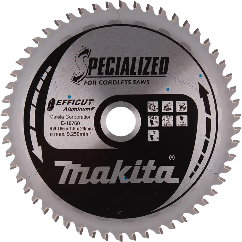 Ø 165mm Asgat 20mm 54T Cirkelzaagblad voor Aluminium | Specialized - E-16760 de Makita – image du produit