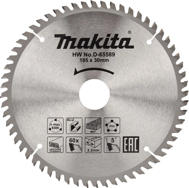 Ø 185mm Asgat 30mm 60T Cirkelzaagblad voor Multimaterial | Standaard - D-65589 de Makita – image du produit
