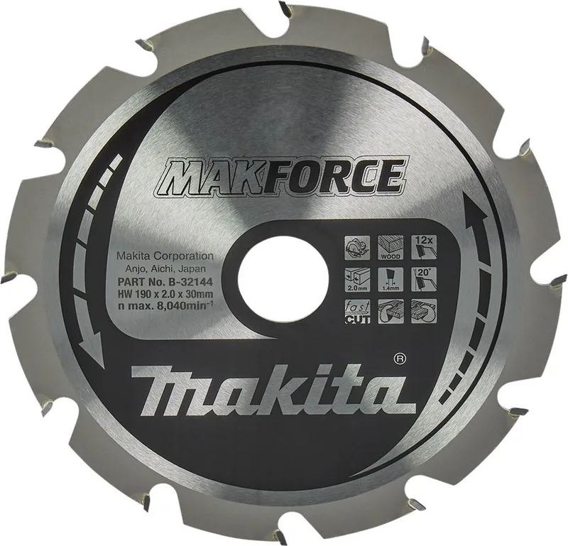 Ø 190mm Asgat 30mm 12T Cirkelzaagblad voor Hout | Makforce - B-32144 de Makita – image du produit