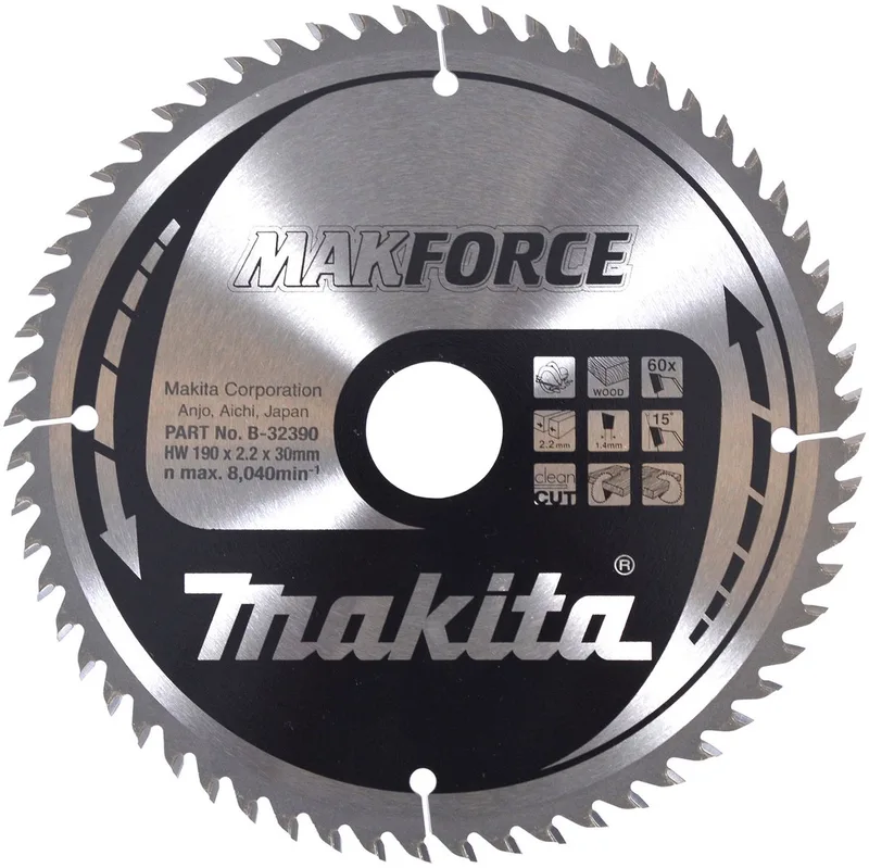 Ø 190mm Asgat 30mm 60T Cirkelzaagblad voor Hout | Makforce - B-32390 de Makita – image du produit