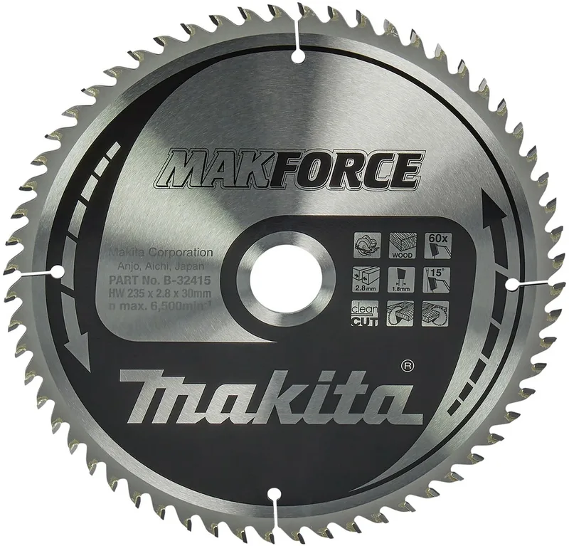 Ø 235mm Asgat 30mm 60T Cirkelzaagblad voor Hout | Makforce - B-32415 de Makita – image du produit
