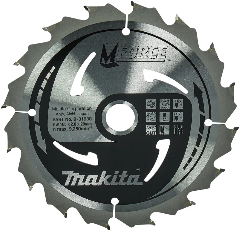 Ø165mm Asgat 20mm 16T Cirkelzaagblad voor Hout | Mforce - B-31930 by Makita – product image