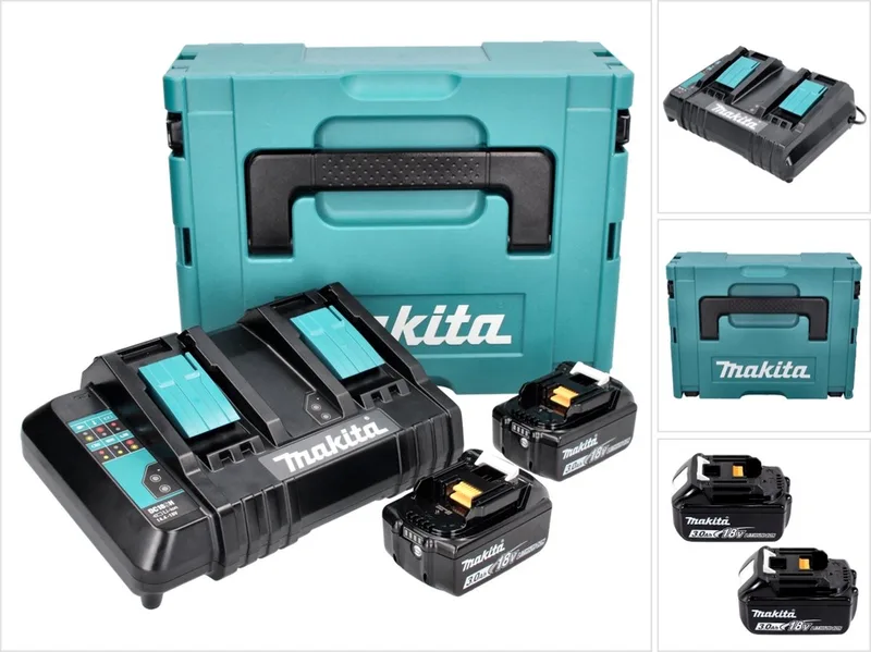 Power Source Kit 18 V met 2x BL 1830 B 3.0 Ah accu ( 197599-5 ) + DC 18 SH dubbele lader ( 199687-4 ) + Makpac fra Makita – produktbillede