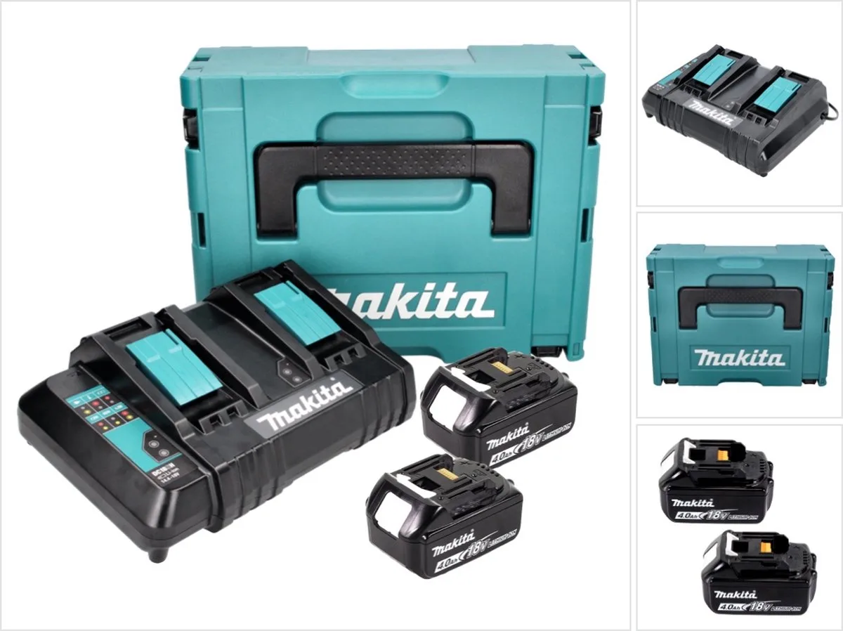 Power Source Kit 18 V met 2x BL 1840 B 4.0 Ah accu ( 197265-4 ) + DC 18 SH dubbele lader ( 199687-4 ) + Makpac von Makita – Produktbild