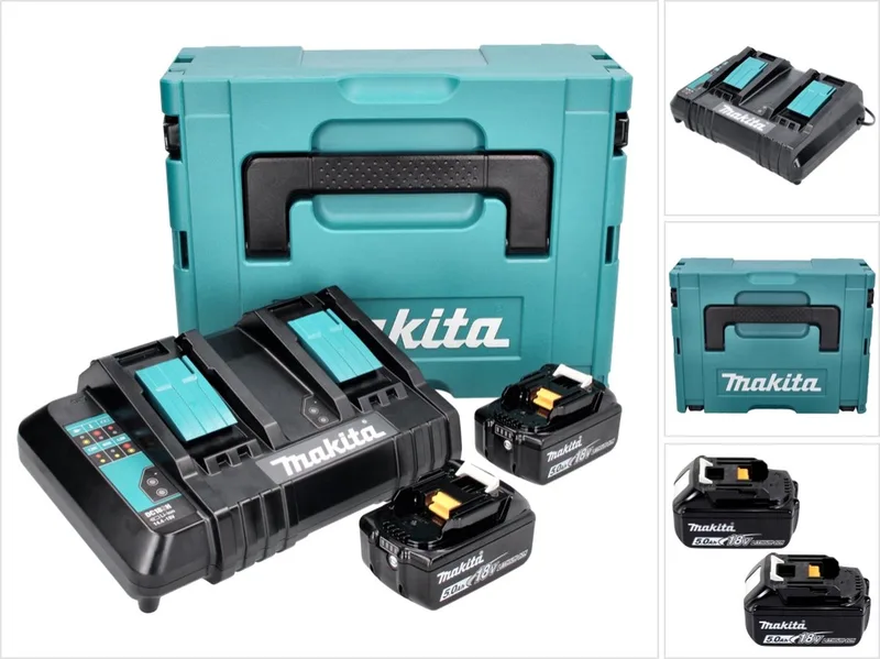 Power Source Kit 18 V met 2x BL 1850 B 5.0 Ah accu ( 197280-8 ) + DC 18 SH dubbele lader ( 199687-4 ) + Makpac de Makita – image du produit