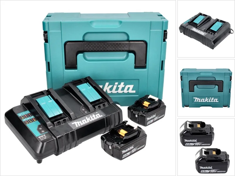 Power Source Kit 18 V met 2x BL 1860 B 6.0 Ah accu ( 197422-4 ) + DC 18 SH dubbele lader ( 199687-4 ) + Makpac de Makita – image du produit