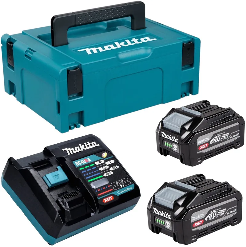 Power Source Kit 2x BL 4040 F accu 40 V max. 4,0 Ah XGT ( 2x 1910N6-8 ) + DC 40 RA-lader ( 191E07-8 ) + Makpac de Makita – image du produit