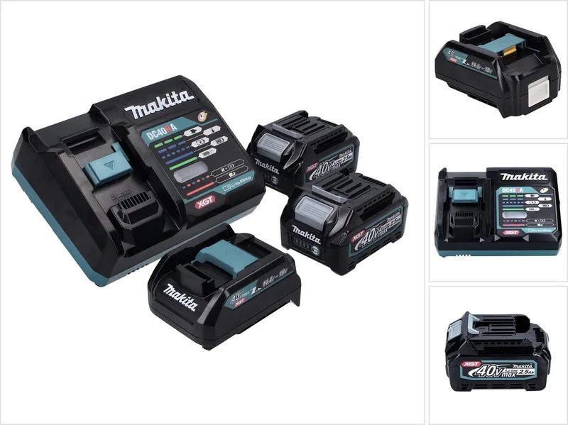 Power Source Kit 40 V max. met 2x BL 4025 accu 2,5 Ah ( 2x 191B36-3 ) + DC 40 RA snellader ( 191E07-8 ) + ADP10 laadadapter LXT naar XGT 14,4 V 18 V ( 191C10-7 ) by Makita – product image