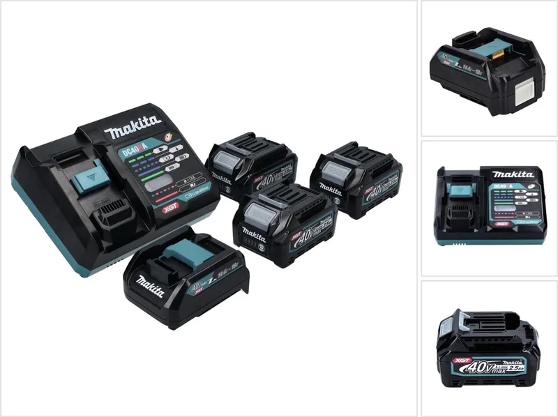 Power Source Kit 40 V max. met 3x BL 4025 accu 2,5 Ah ( 3x 191B36-3 ) + DC 40 RA snellader ( 191E07-8 ) + ADP10 laadadapter LXT naar XGT 14,4V 18V ( 191C10-7 ) by Makita – product image