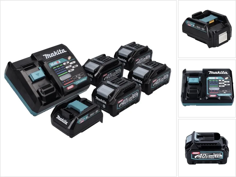 Power Source Kit 40 V max. met 4x BL 4025 accu 2,5 Ah ( 4x 191B36-3 ) + DC 40 RA snellader ( 191E07-8 ) + ADP10 laadadapter LXT naar XGT 14,4V 18V ( 191C10-7 ) by Makita – product image