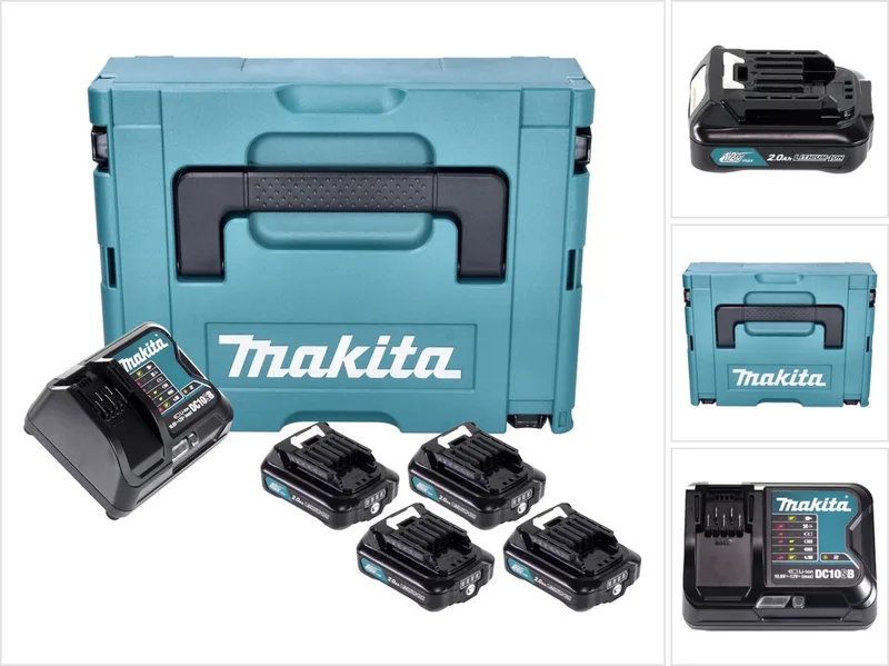 Power Source Kit 4x BL 1021 B accu 12 V max. 2,0 Ah CXT ( 4x 197396-9 ) + DC 10 SB lader ( 197363-4 ) + Makpac von Makita – Produktbild
