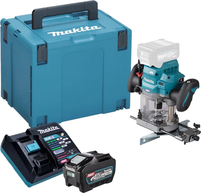 RP 001 GT101 Draadloze bovenfrees 40 V max. 12 mm borstelloos + 1x accu 5.0 Ah + lader + Makpac de Makita – image du produit