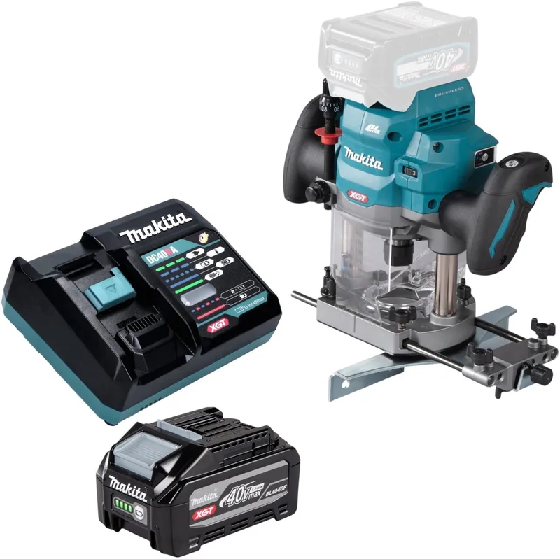 RP 001 GU101 accu-bovenfrees 40 V max. 12 mm borstelloos + 1x accu 4,0 Ah + oplader von Makita – Produktbild