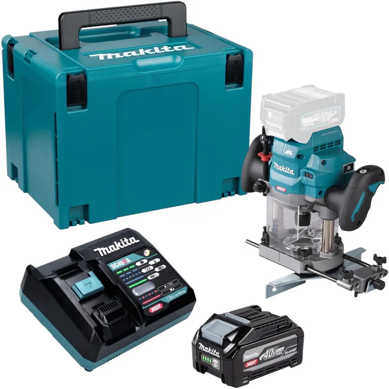 RP 001 GU101 accu-bovenfrees 40 V max. 12 mm borstelloos + 1x accu 4,0 Ah + oplader + Makpac de Makita – image du produit