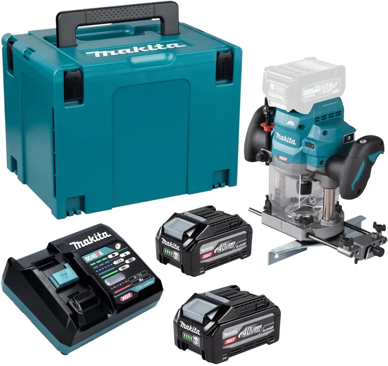 RP 001 GU201 accu-bovenfrees 40 V max. 12 mm borstelloos + 2x accu 4,0 Ah + oplader + Makpac von Makita – Produktbild