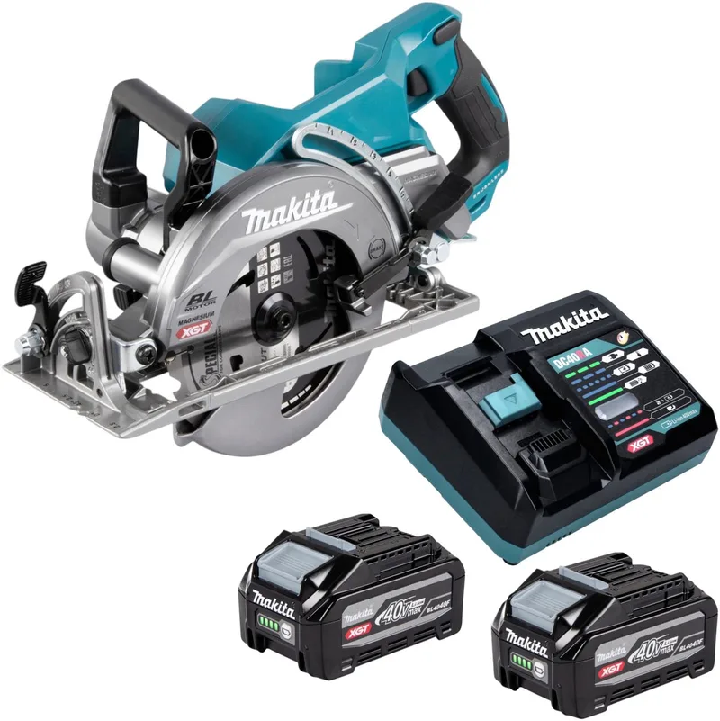 RS 001 GU201 accu-handcirkelzaag 40 V max. 185 mm borstelloos + 2x accu 4,0 Ah + oplader de Makita – image du produit
