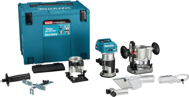 RT001GZ15 Accu boven- en kantenfrees + geleiderail adapter XGT 40V Max Basic Body in Mbox van Makita – productafbeelding