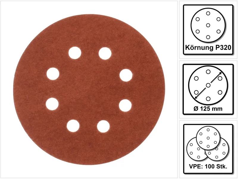 schuurpapier met klittenband 125 mm K 320 100 stuks (2x P-43692) voor DBO BO DCW DWE GEX PEX SXE BOS de Makita – image du produit
