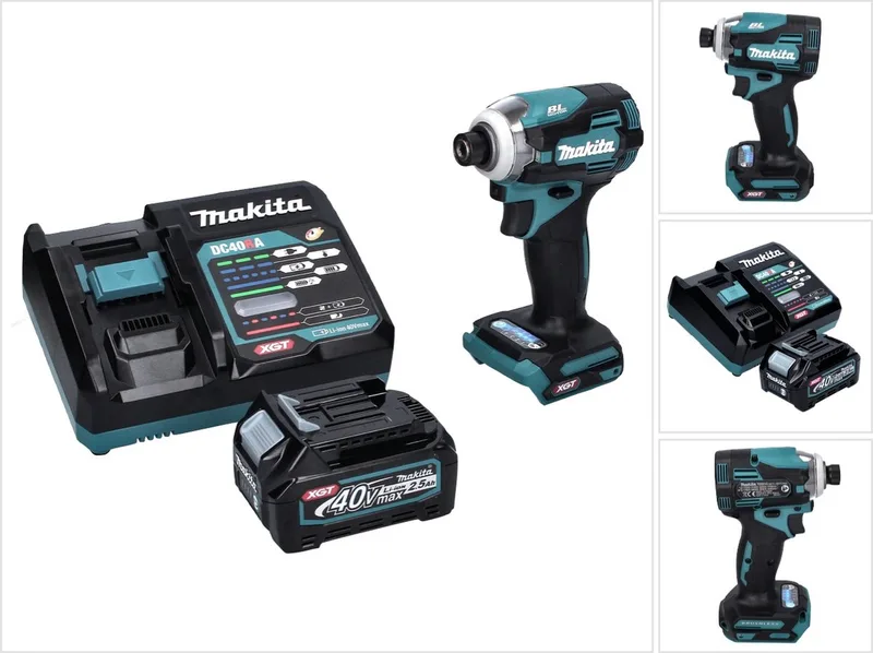 TD 001 GD1 accu-slagmoersleutel 40 V 220 Nm 1/4" XGT Brushless + 1x accu 2,5 Ah + oplader fra Makita – produktbillede