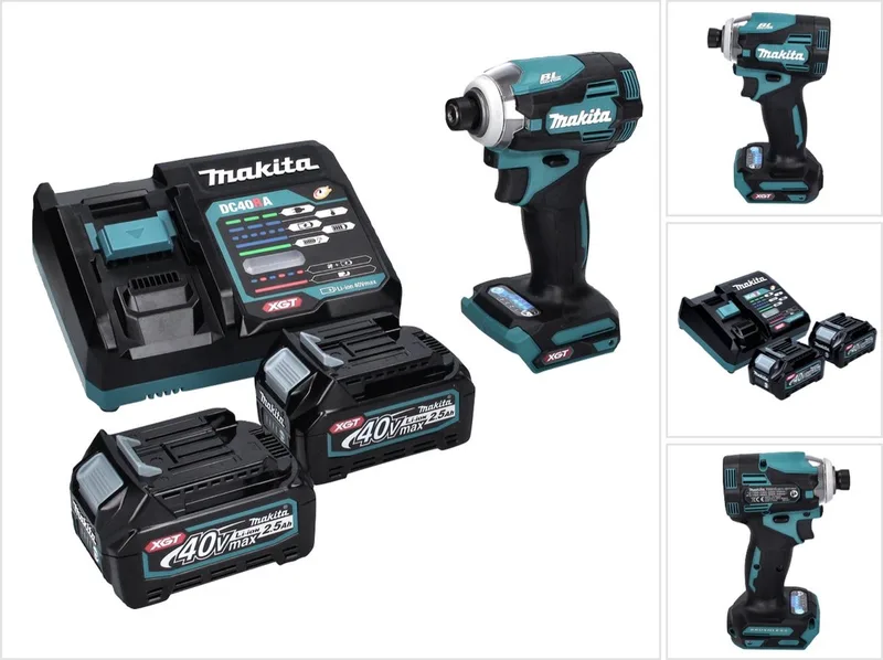 TD 001 GD2 accu-slagmoersleutel 40 V 220 Nm 1/4" XGT Brushless + 2x accu 2,5 Ah + oplader von Makita – Produktbild