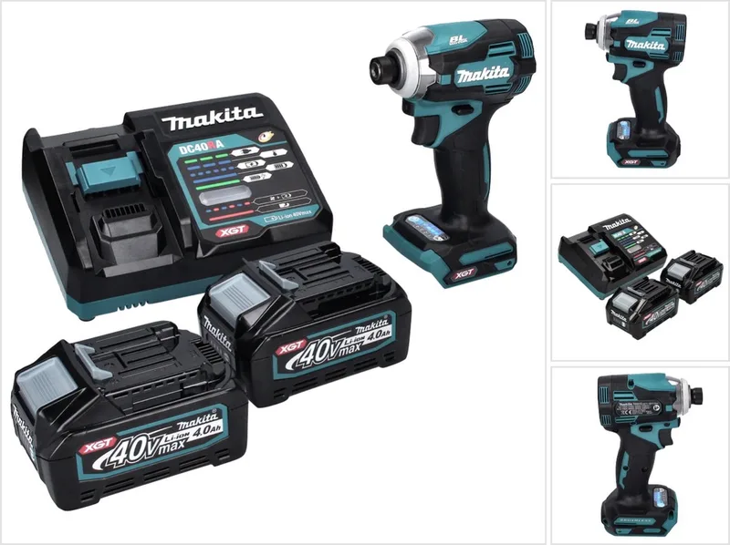 TD 001 GM2 accu-slagmoersleutel 40 V 220 Nm 1/4" XGT Brushless + 2x accu 4,0 Ah + oplader von Makita – Produktbild
