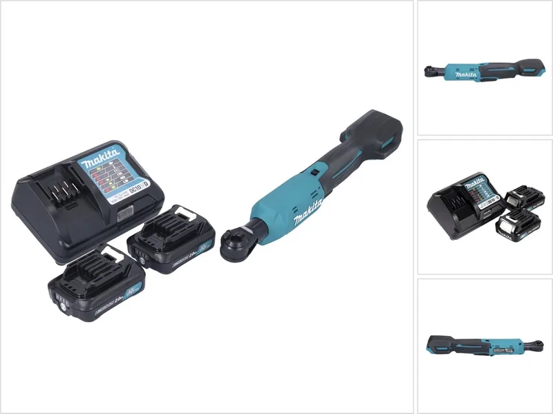 WR 100 DWA accuschroevendraaier met ratel 12 V 47,5 Nm 1/4" 3/8" + 2x accu 2.0 Ah + lader de Makita, Turquoise – image du produit