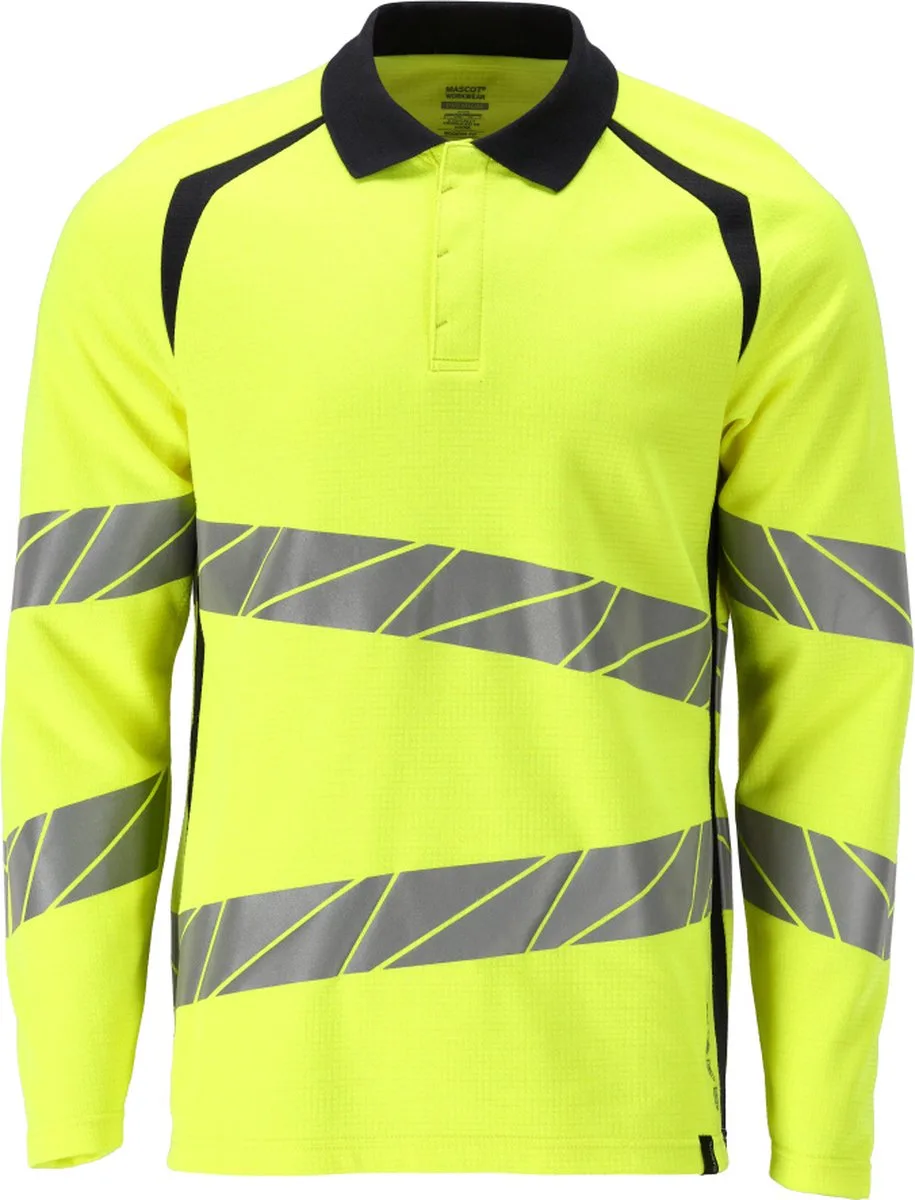 Accelerate Multisafe Poloshirt, met lange mouwen 21383-327 - hi-vis geel/donkermarine de Mascot, Hi-vis geel, Donkermarine, XXL – image du produit