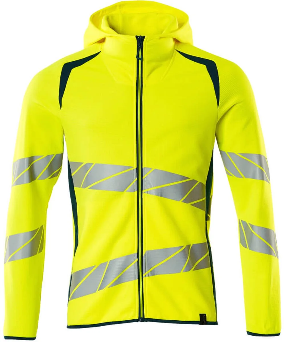 Accelerate Safe Capuchontrui met rits 19284-781 - hi-vis geel/donkerpetrol von Mascot, Hi-vis geel, Donkerpetrol, M – Produktbild
