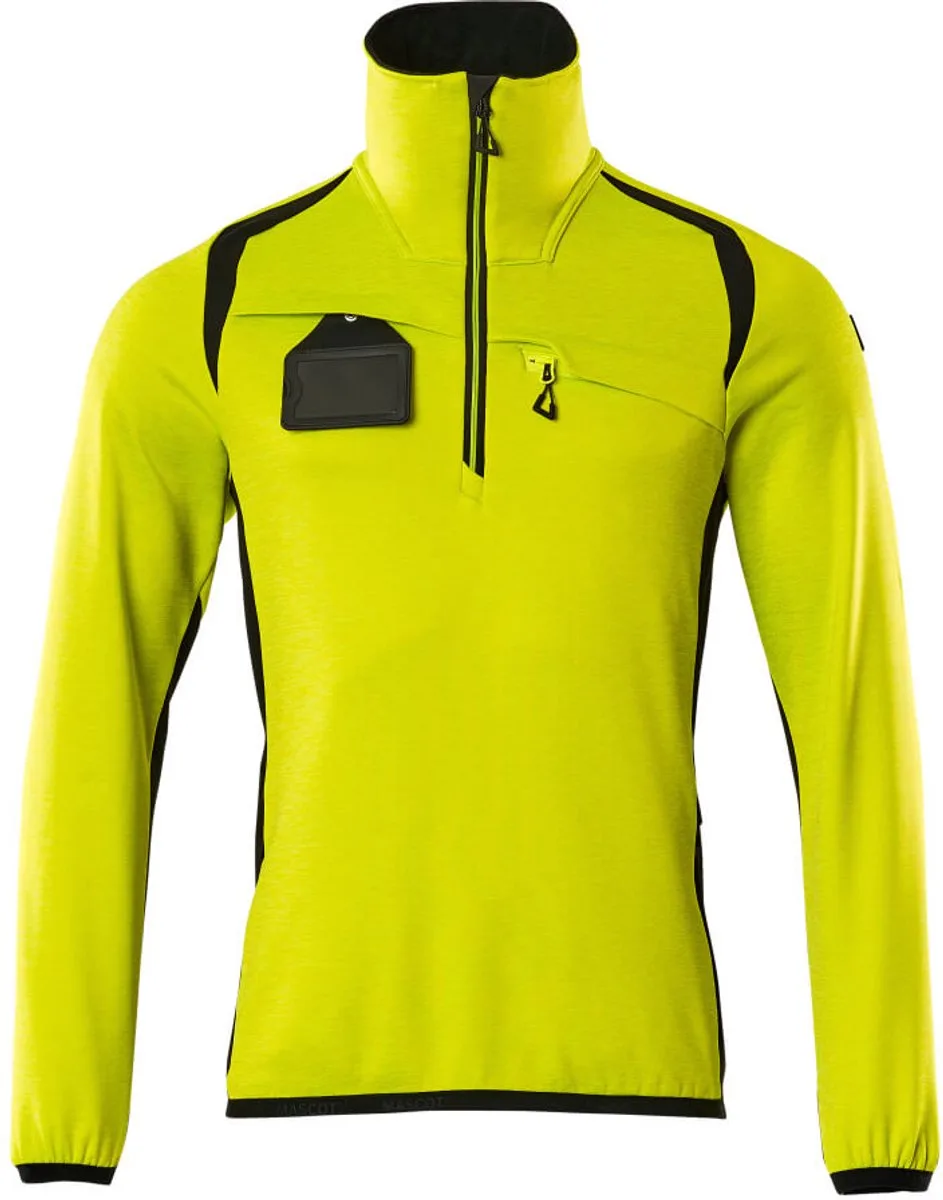 Accelerate Safe Fleecetrui met korte rits 19303-316 - Hi-Vis geel/zwart van Mascot, Hi-Vis geel, Zwart, XXL – productafbeelding